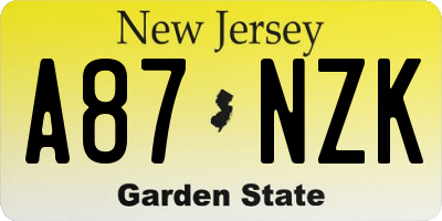 NJ license plate A87NZK