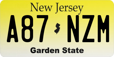 NJ license plate A87NZM