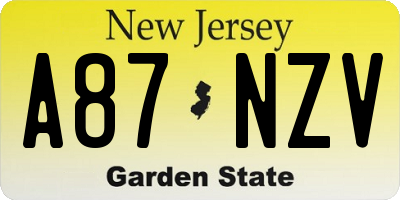 NJ license plate A87NZV