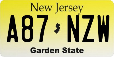 NJ license plate A87NZW