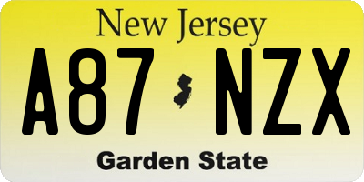 NJ license plate A87NZX