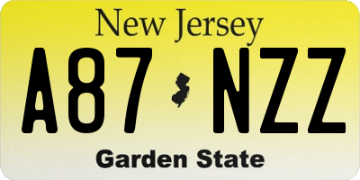 NJ license plate A87NZZ