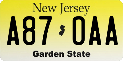 NJ license plate A87OAA