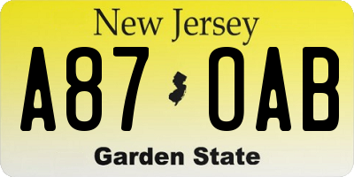 NJ license plate A87OAB