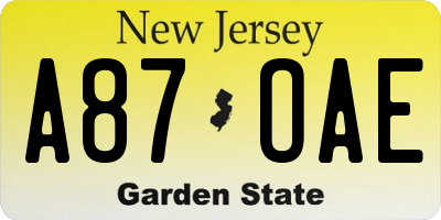 NJ license plate A87OAE