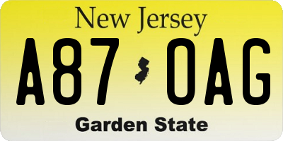 NJ license plate A87OAG