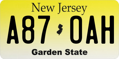 NJ license plate A87OAH