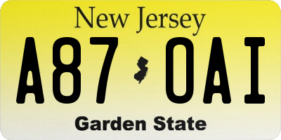 NJ license plate A87OAI