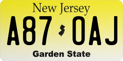 NJ license plate A87OAJ