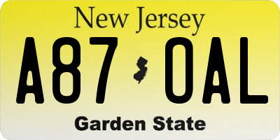 NJ license plate A87OAL