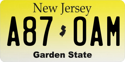 NJ license plate A87OAM