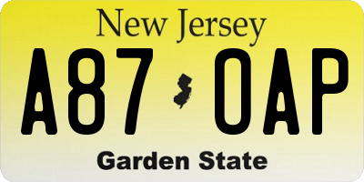 NJ license plate A87OAP