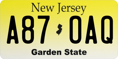NJ license plate A87OAQ