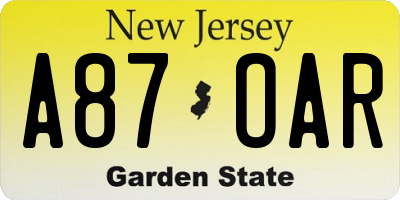 NJ license plate A87OAR