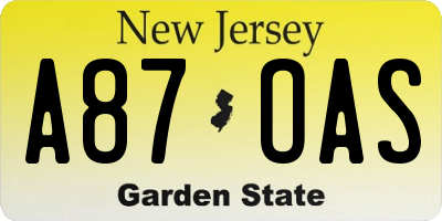 NJ license plate A87OAS