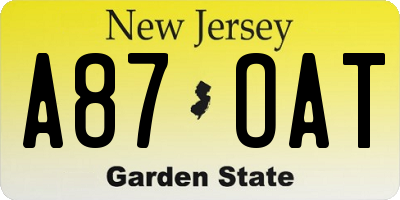 NJ license plate A87OAT