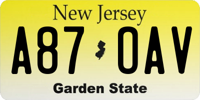 NJ license plate A87OAV