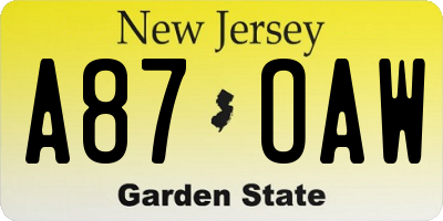 NJ license plate A87OAW