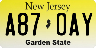 NJ license plate A87OAY