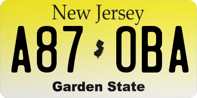 NJ license plate A87OBA