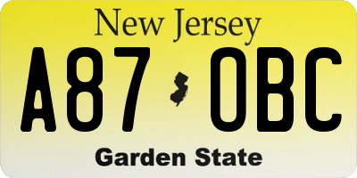 NJ license plate A87OBC