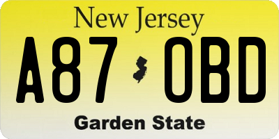 NJ license plate A87OBD