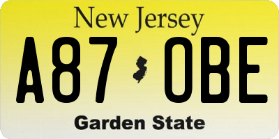 NJ license plate A87OBE