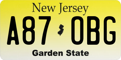 NJ license plate A87OBG