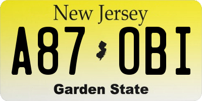 NJ license plate A87OBI