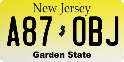 NJ license plate A87OBJ