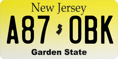 NJ license plate A87OBK