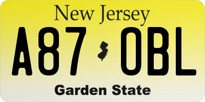 NJ license plate A87OBL