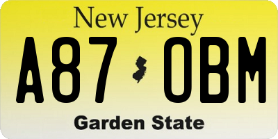 NJ license plate A87OBM