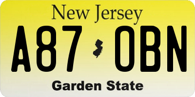 NJ license plate A87OBN