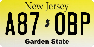 NJ license plate A87OBP