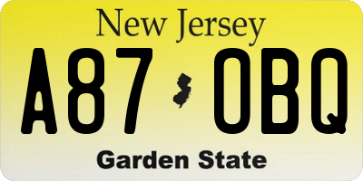 NJ license plate A87OBQ