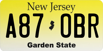 NJ license plate A87OBR