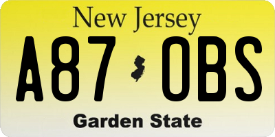 NJ license plate A87OBS