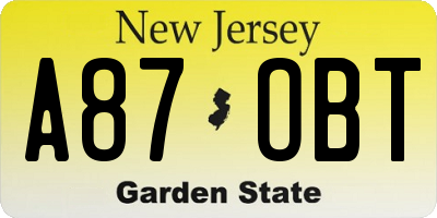 NJ license plate A87OBT