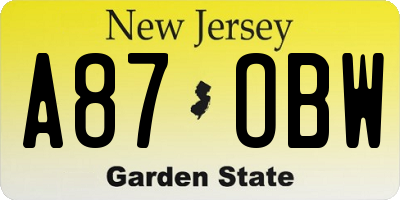 NJ license plate A87OBW