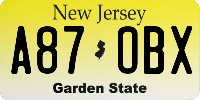 NJ license plate A87OBX