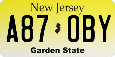NJ license plate A87OBY