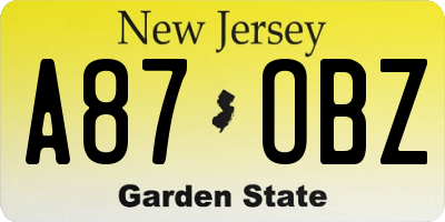 NJ license plate A87OBZ