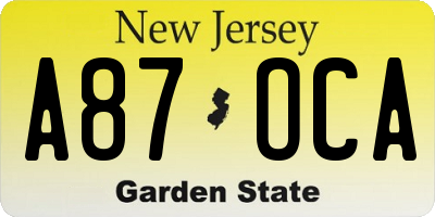NJ license plate A87OCA