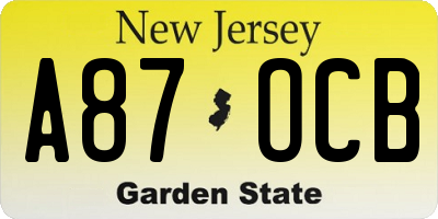 NJ license plate A87OCB