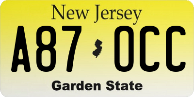 NJ license plate A87OCC