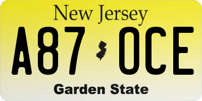 NJ license plate A87OCE