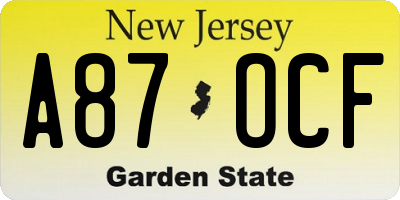 NJ license plate A87OCF
