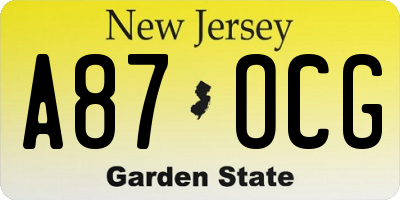 NJ license plate A87OCG