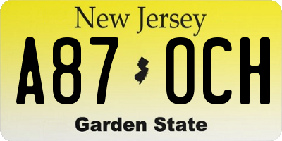 NJ license plate A87OCH